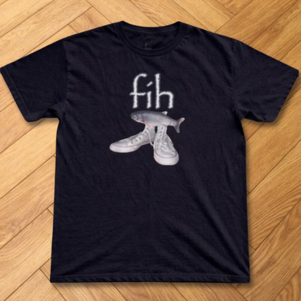 Funny Fish With Sneakers Graphic T Shirt Black Weird Humor Tee